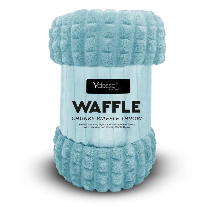 Super Chunky Waffle Plush Soft Blanket - Duck Egg