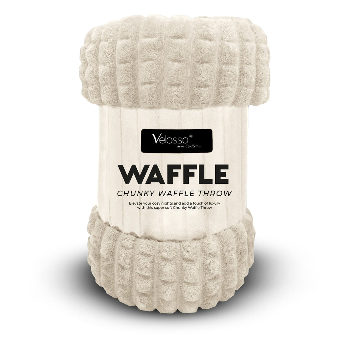 Super Chunky Waffle Plush Soft Blanket - Ivory