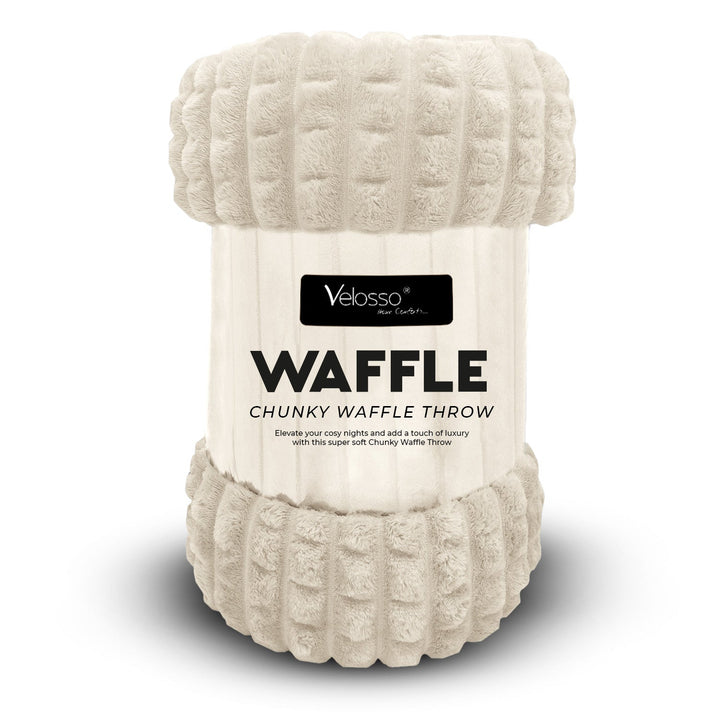 Super Chunky Waffle Plush Soft Blanket - Ivory