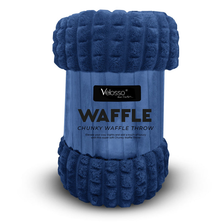 Super Chunky Waffle Plush Soft Blanket - Navy