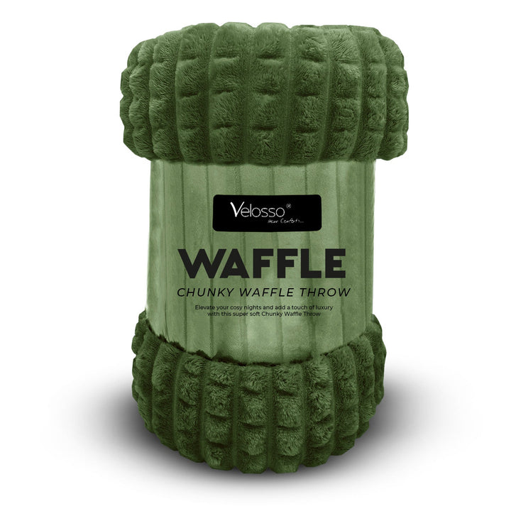 Super Chunky Waffle Plush Soft Blanket - Olive