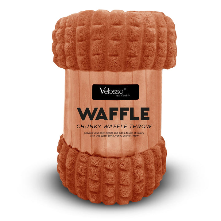 Super Chunky Waffle Plush Soft Blanket - Rust