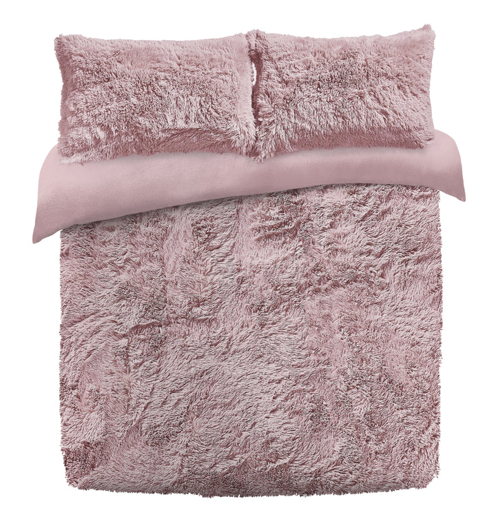 Blush Pink Long Pile Faux Fur Duvet Cover Set