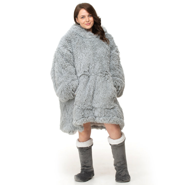 Grey Shaggy Fur Sherpa Hoodie