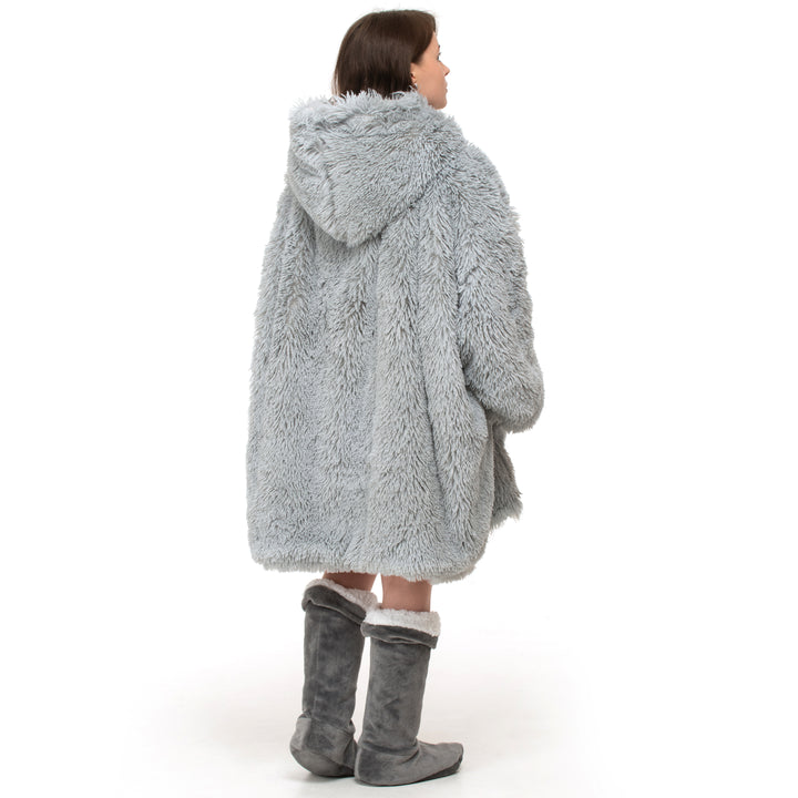 Grey Shaggy Fur Sherpa Hoodie