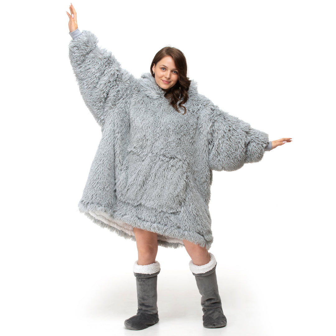 Grey Shaggy Fur Sherpa Hoodie