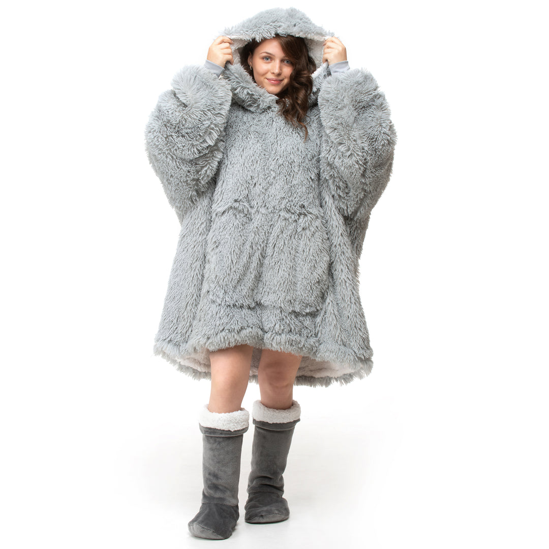 Grey Shaggy Fur Sherpa Hoodie