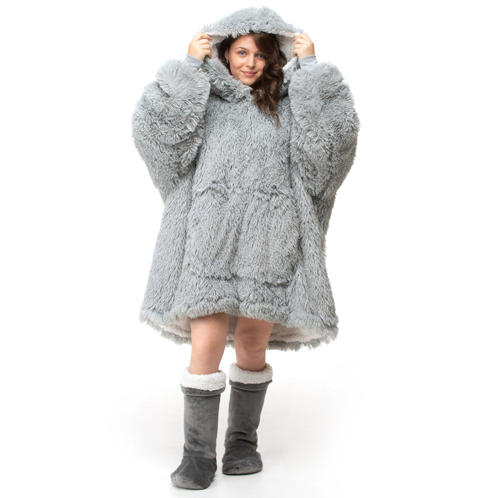 Grey Shaggy Fur Sherpa Hoodie