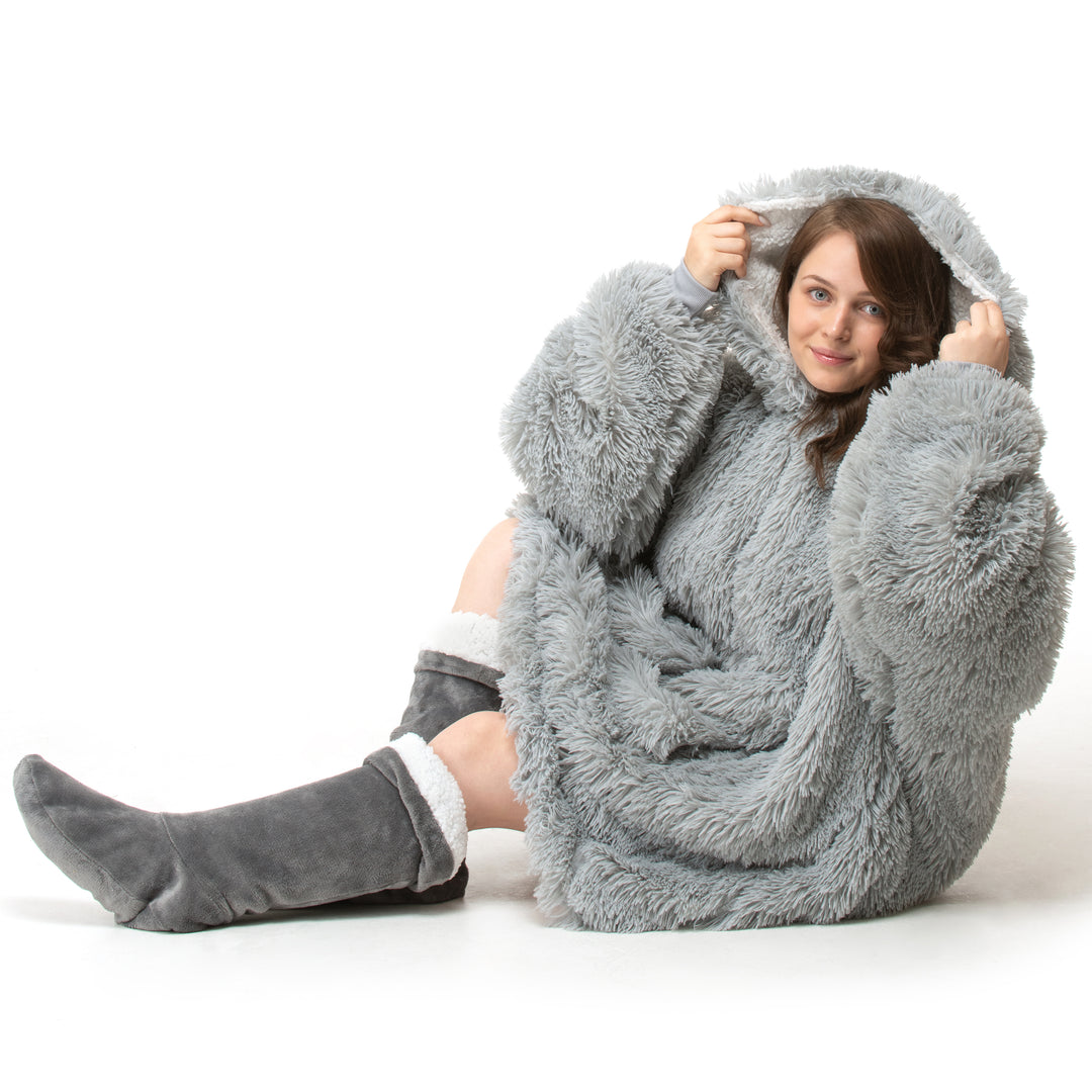 Grey Shaggy Fur Sherpa Hoodie