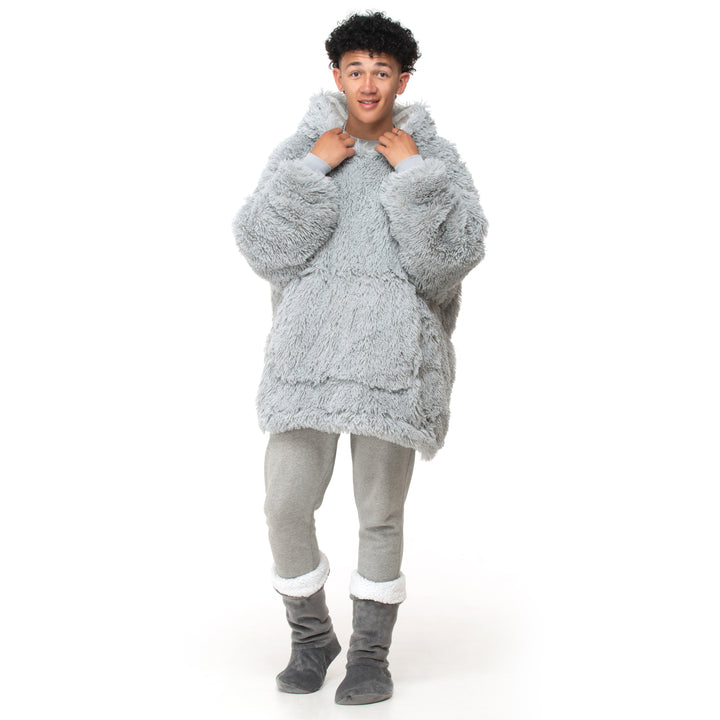 Grey Shaggy Fur Sherpa Hoodie