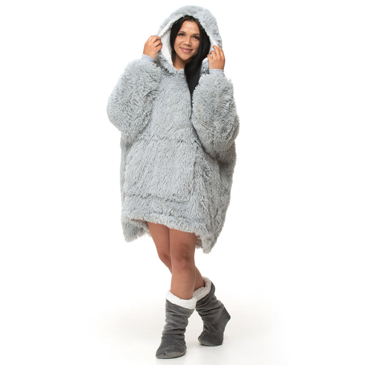 Grey Shaggy Fur Sherpa Hoodie
