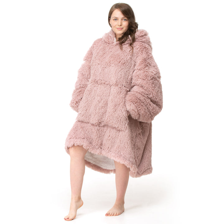 Pink Shaggy Fur Hoodie Blanket