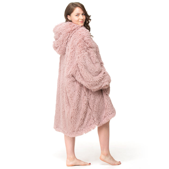 Pink Shaggy Fur Hoodie Blanket