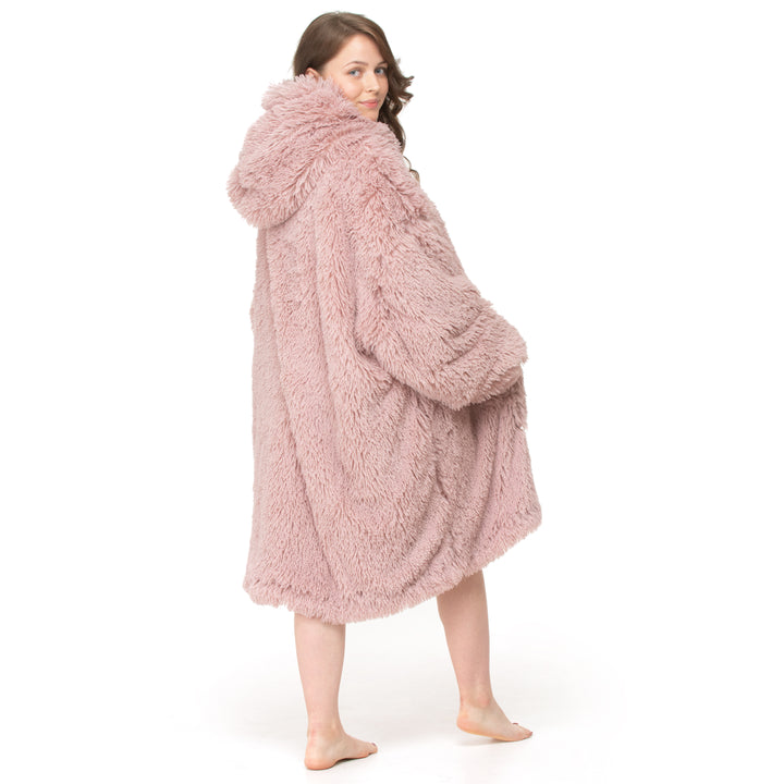 Pink Shaggy Fur Hoodie Blanket