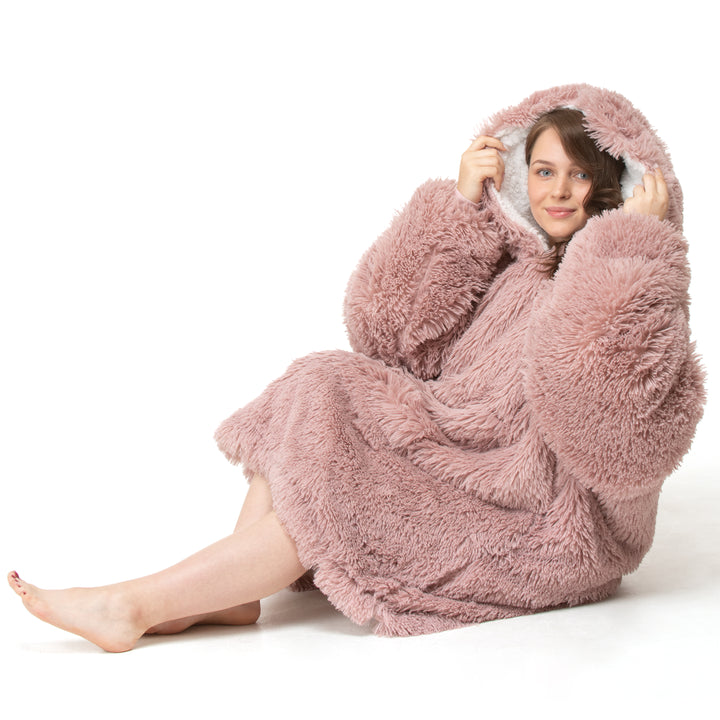 Pink Shaggy Fur Hoodie Blanket