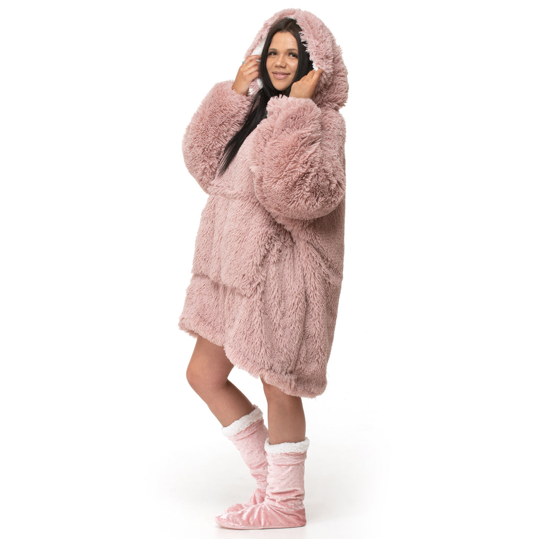 Pink Shaggy Fur Hoodie Blanket