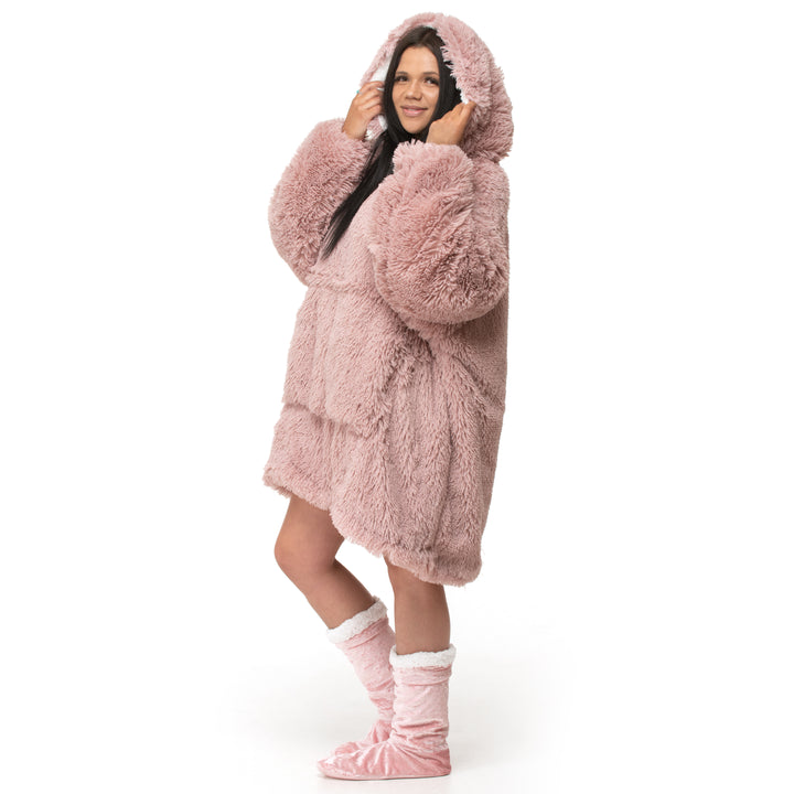 Pink Shaggy Fur Hoodie Blanket