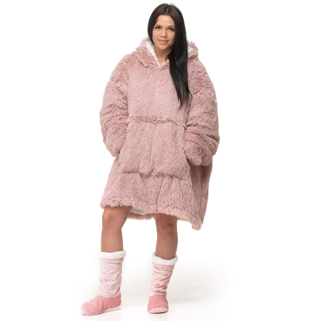 Pink Shaggy Fur Hoodie Blanket