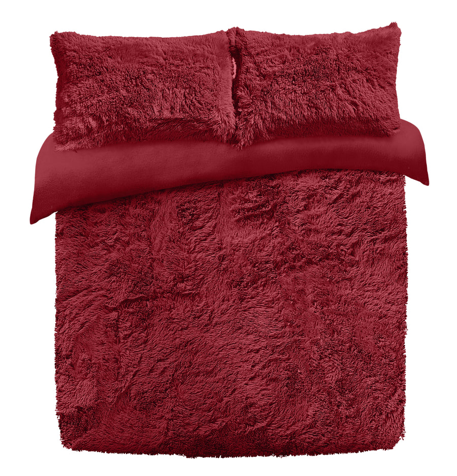 Red Long Pile Faux Fur Duvet Cover Set