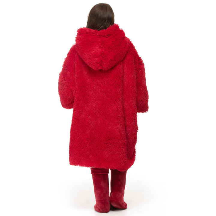 Red Shaggy Fur Hoodie Blanket