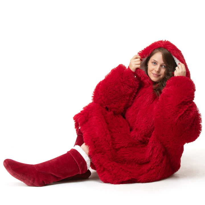 Red Shaggy Fur Hoodie Blanket