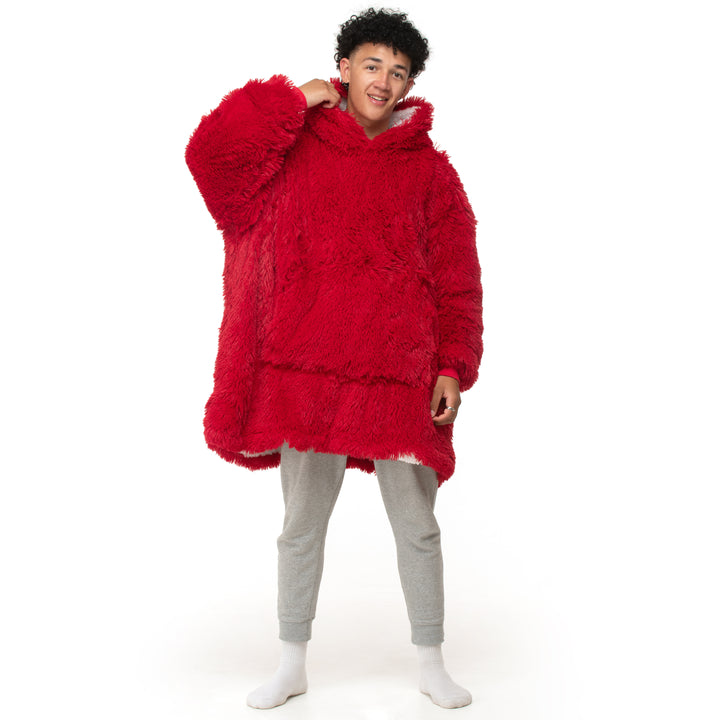Red Shaggy Fur Hoodie Blanket