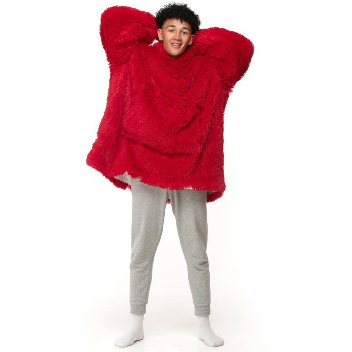 Red Shaggy Fur Hoodie Blanket