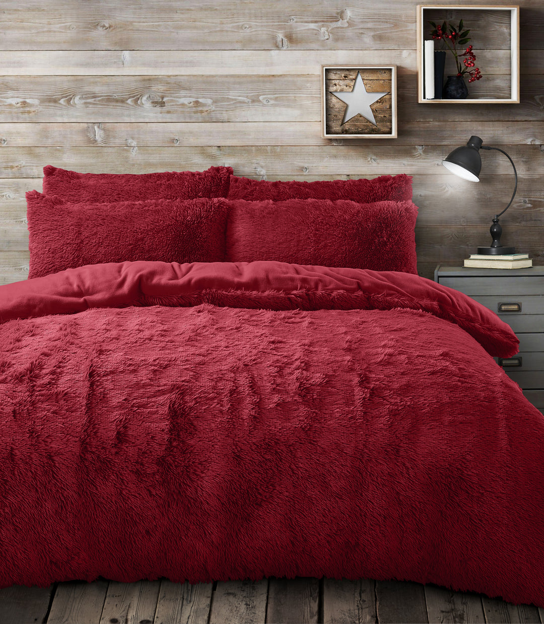 Red Long Pile Faux Fur Duvet Cover Set