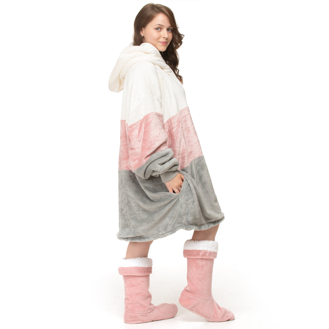 Pink Blocks Hoodie Blanket