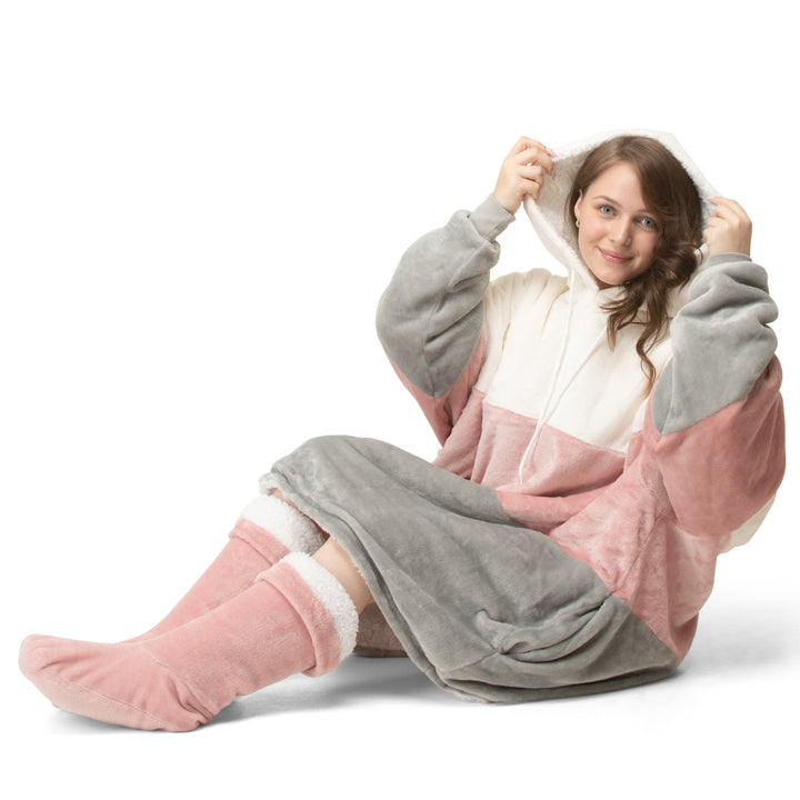Pink Blocks Hoodie Blanket
