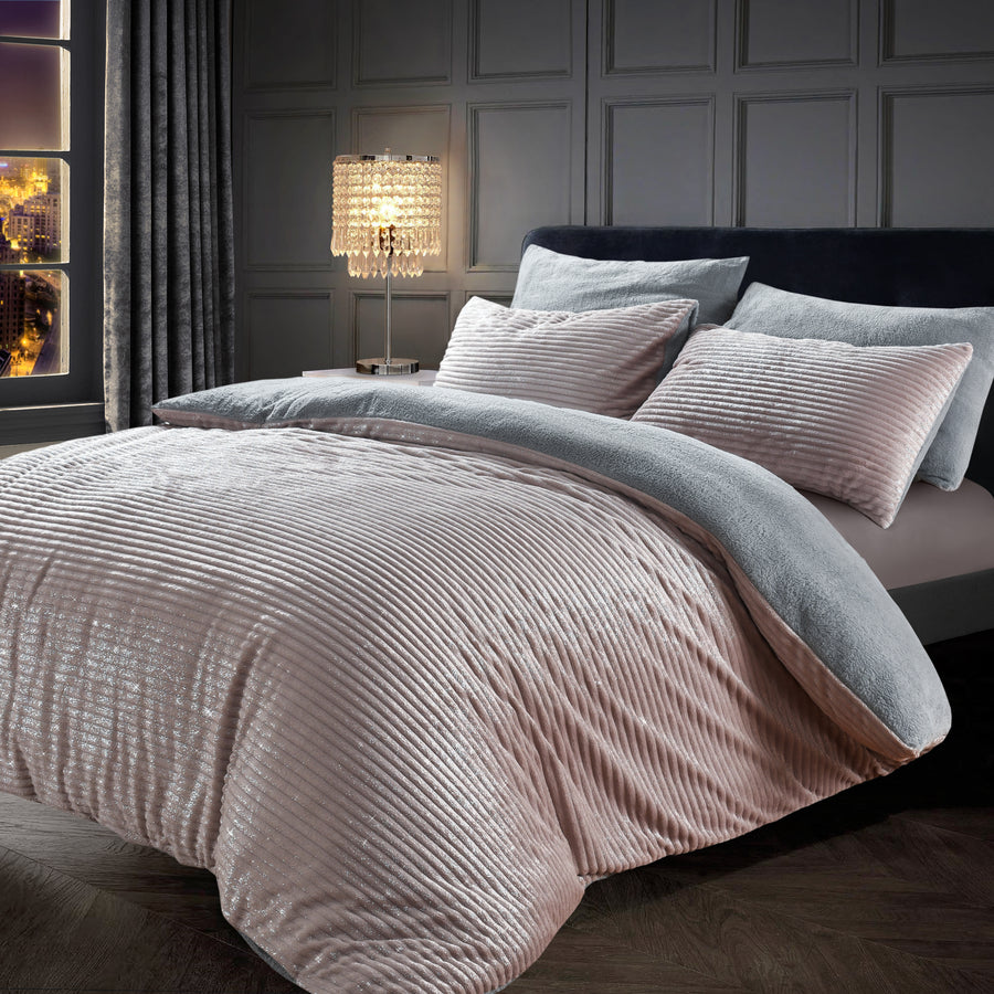 Sparkle Pink Corduroy Ribbed Duvet Cover Set