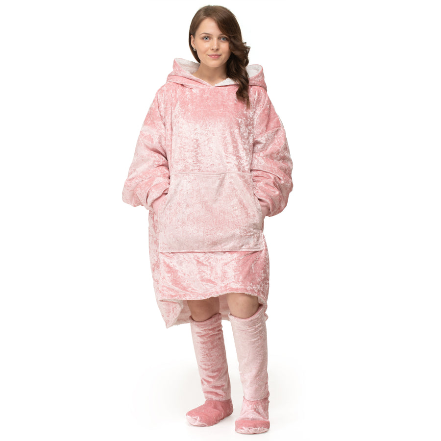 Pink Crushed Velvet Hoodie Blanket