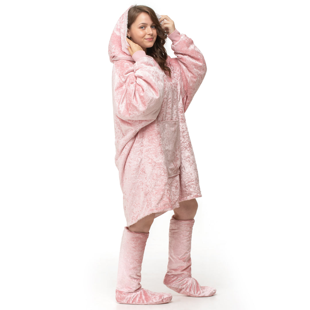 Pink Crushed Velvet Hoodie Blanket