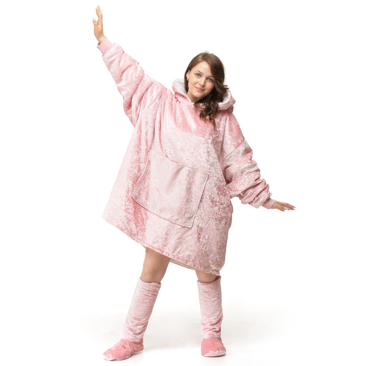 Pink Crushed Velvet Hoodie Blanket