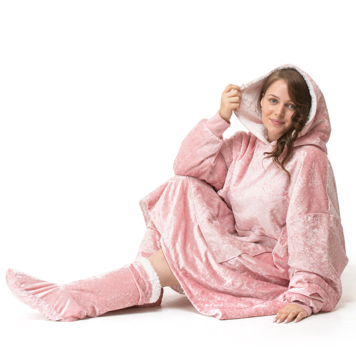 Pink Crushed Velvet Hoodie Blanket