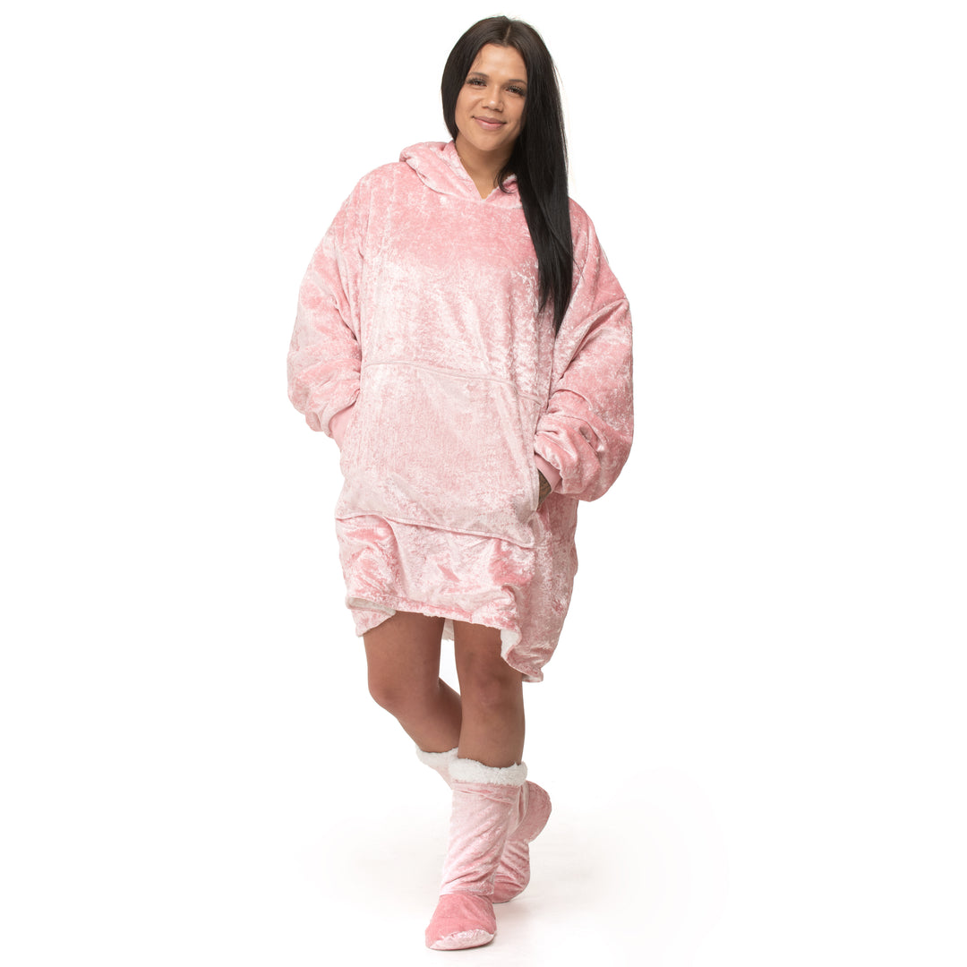 Pink Crushed Velvet Hoodie Blanket