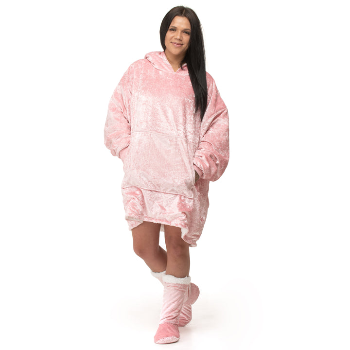 Pink Crushed Velvet Hoodie Blanket