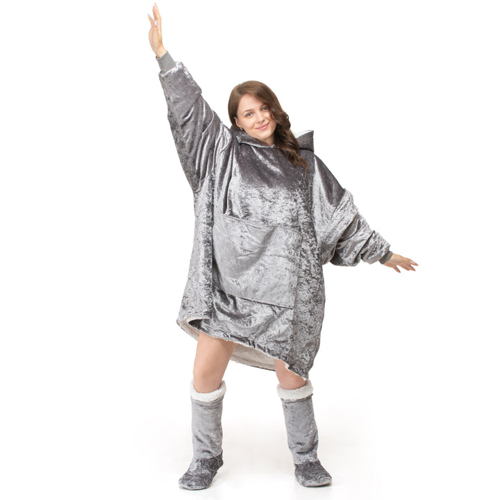 Silver Crushed Velvet Hoodie Blanket