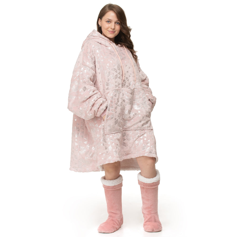 Pink Foil Print Hoodie Blanket