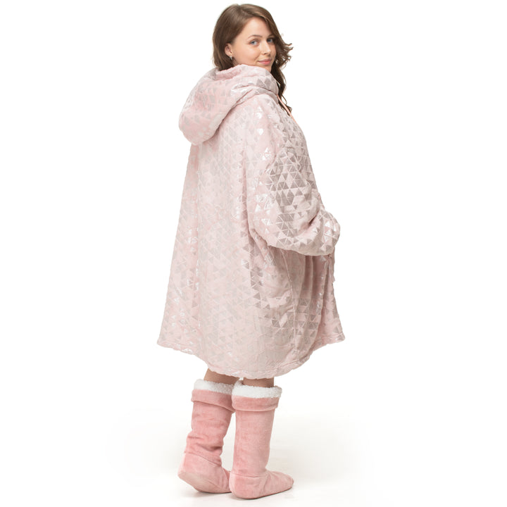 Pink Foil Print Hoodie Blanket