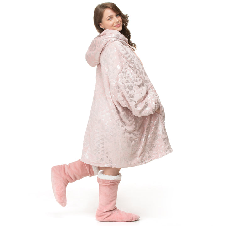 Pink Foil Print Hoodie Blanket