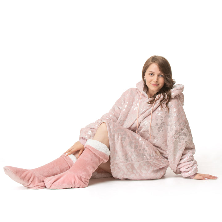 Pink Foil Print Hoodie Blanket
