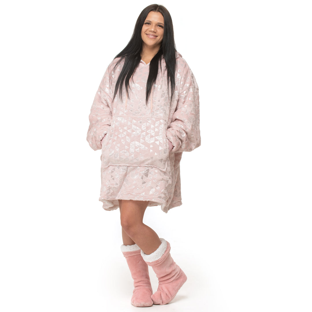 Pink Foil Print Hoodie Blanket
