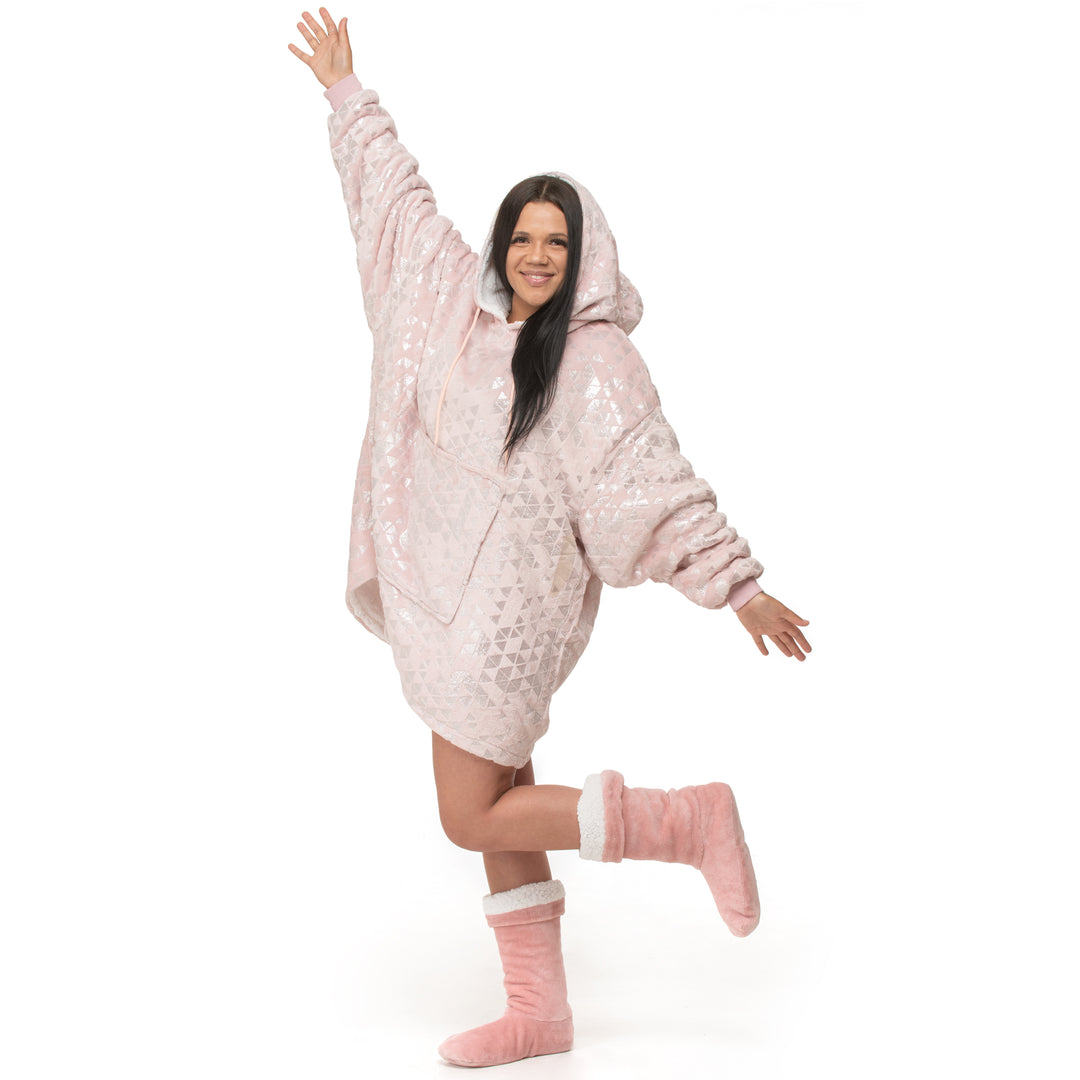 Pink Foil Print Hoodie Blanket