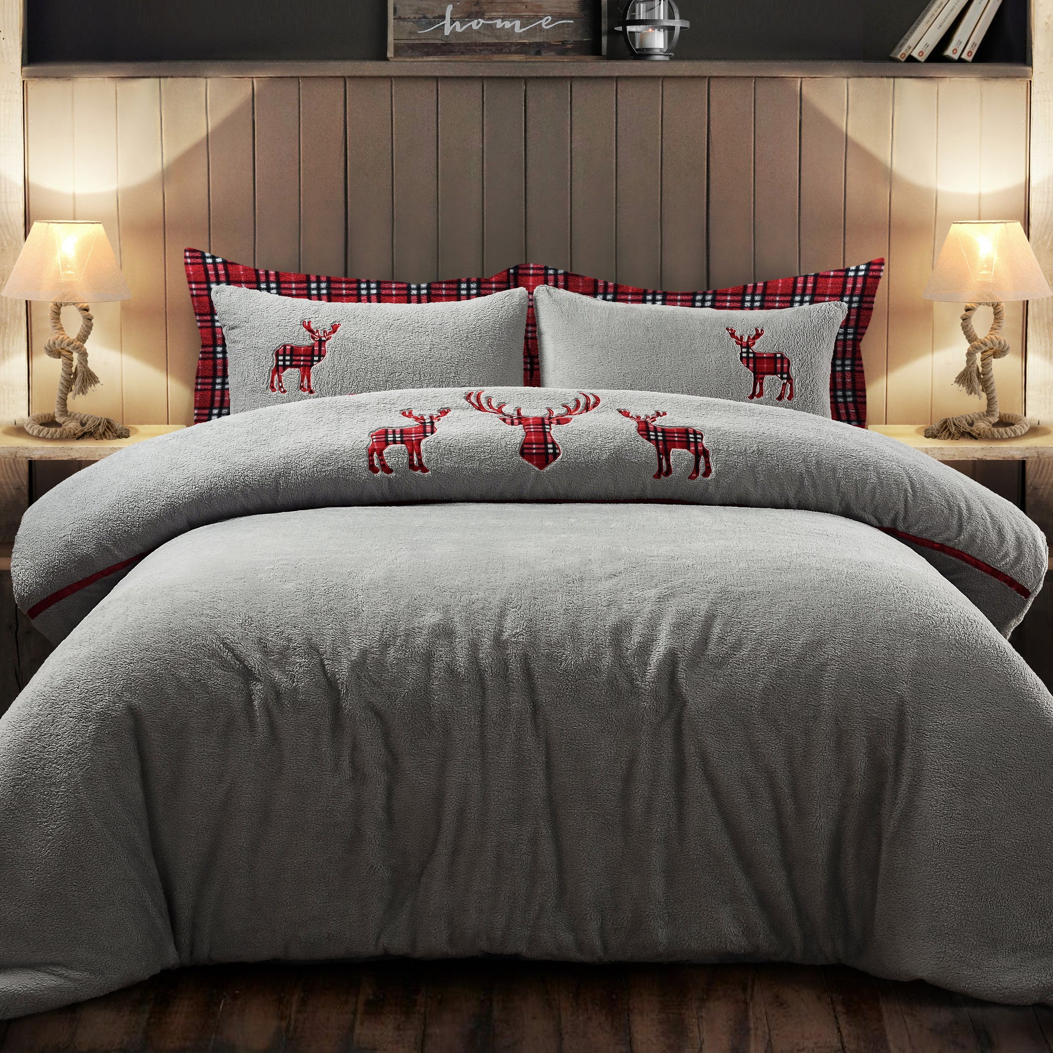 Grey Stag Printed Duvet Cover Set Teddy Bedding