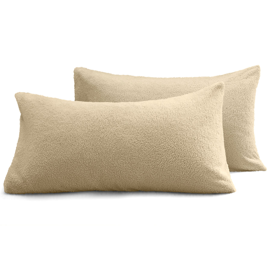 Taupe Brown Teddy Pillowcase Pair