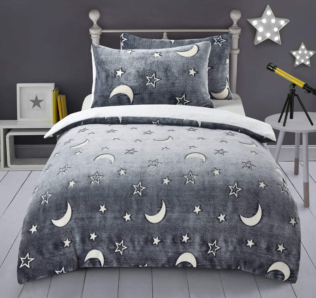 Glow In The Dark - Moon & Stars Teddy Duvet Cover Set