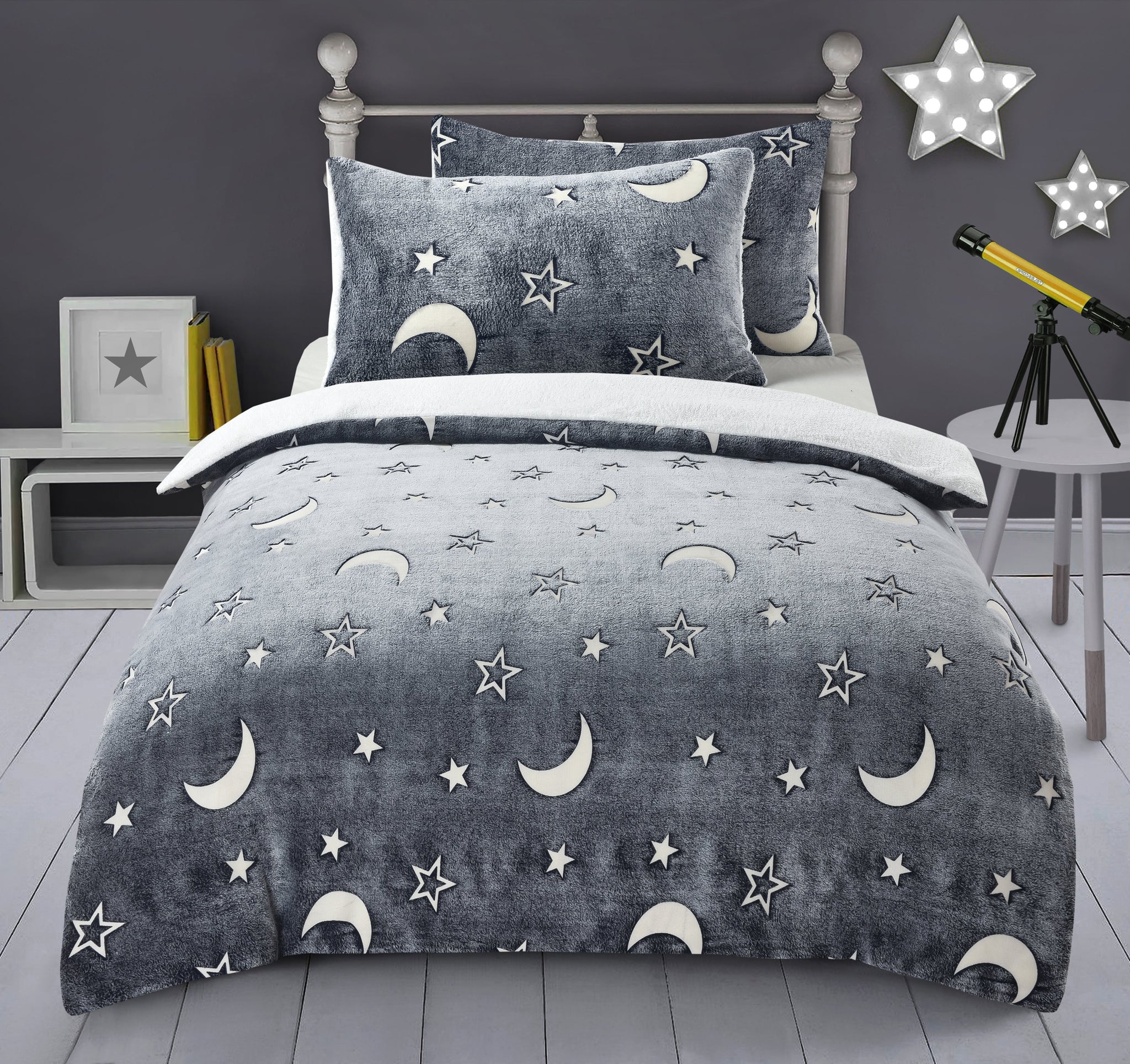 Glow in the Dark Moon Stars Duvet Cover Set Teddy Bedding