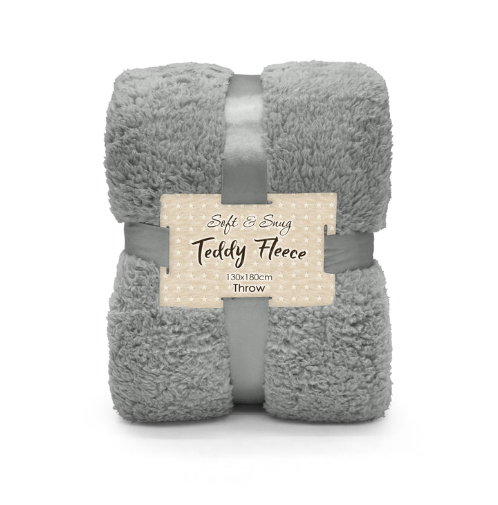 Grey Sherpa Fleece Throw Teddy Bedding