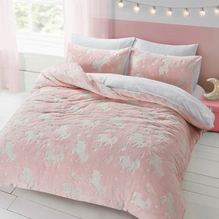 Glow In The Dark Unicorn Teddy Duvet Cover Set